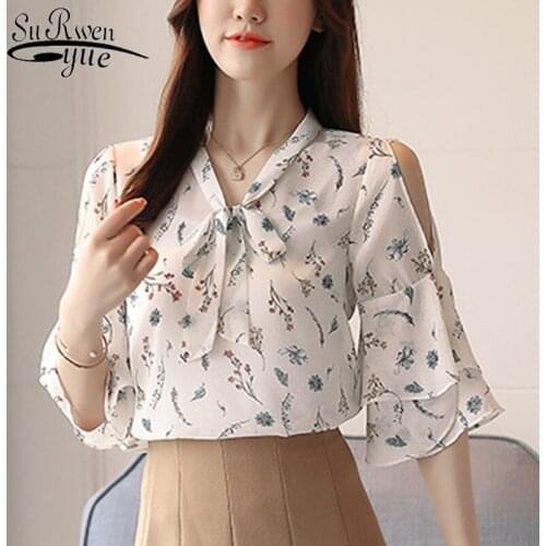 Blusa Feminina 2021 Summer Tops for Women Casual Women Clothing Ladies Blouse Print Short Sleeve Chiffon Clothes Tops8850 50