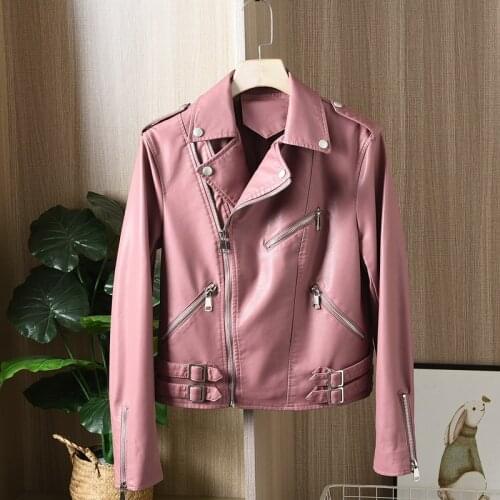 Black Short Faux PU Leather Jacket Spring 2021 Women Lapel Long sleeve Slim Soft Punk Street Biker Outwear Mujer Chaqueta Cuero