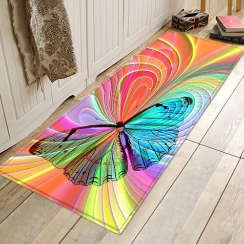 Colorful Butterfly floral flannel Printed Carpet Entrance Door Mats Kitchen Bathroom Antiskid Rug Bedroom Area Rugs Home Carpets