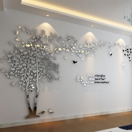 DIY 3D Acrylic BIg Mirror Decorative Wall Stickers Tree Decals Art TV Background Poster Home Bedroom Living Room Wallpaper