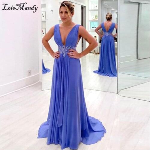Deep V-neck Chiffon Prom Dress Long 2022 Formal A-line Applique Lace Evening Party Dresses For Women Vestido de fiesta de boda