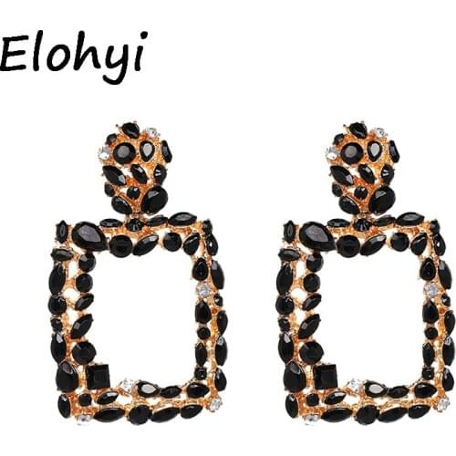 ELOHYI Handmade Crystal Women Statement Earring Fashion Vintage Crystal Earrings For Women Rectangular Earring Christmas Gift