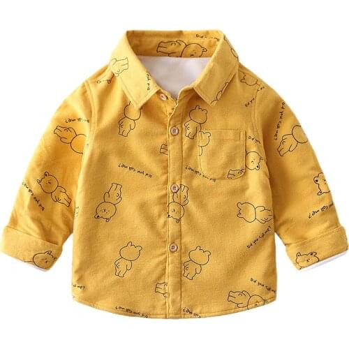 Fall Winter Boys Fleece Shirt Thick Cartoon Pattern Kids Tops Soft Fabric Childrens Clothes