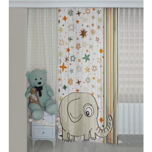 Elephant Patterned Background Curtain velvet curtain kids room drape Animals Fly Balloon Stars