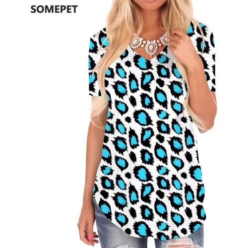SOMEPET Leopard T Shirt Women Cheetah V-neck Tshirt Hip Hop Tshirts Printed Harajuku Shirt Print Womens Clothing Hip hop Loose