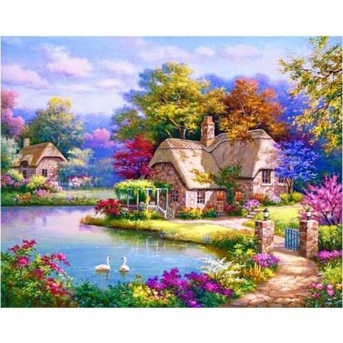 Quality Full Square Drill Diamond Embroidery Cottage Scenery 5D Diy Diamond Painting Cross Stitch Rhinestone
