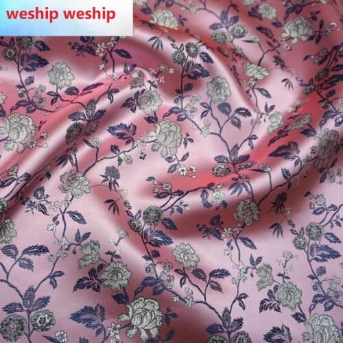 Chinese Classics Brocade jacquard flower pink Satin silk fabric Satin de soie Satén шелк hanfu cloth DIY patchwork bag