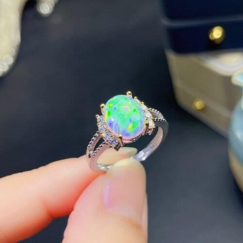 Artificial Cultivation Opal Gem Stone Ring Natural Gemstone Ring 925 Sterling Silver Trendy Elegant Womens Girl Gift Jewelry