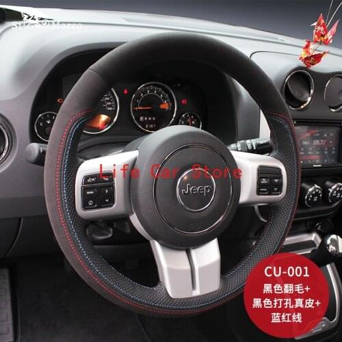 For Jeep Cherokee Compass Patriot Wrangler DIY Hand Sewn Steering Wheel Cover Top Leather
