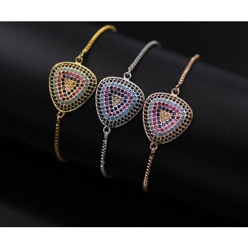 Fashion jewelry copper mosaic full stone box chain can adjust size colorful stone triangle lady bracelet