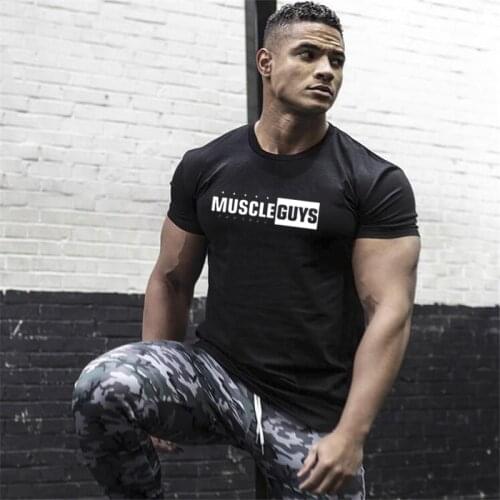 Muscleguys 2021 New Brand Clothing Tight Cotton T-shirt Mens Fitness T-shirt Homme Gyms T Shirt Men Fitness Summer Tees