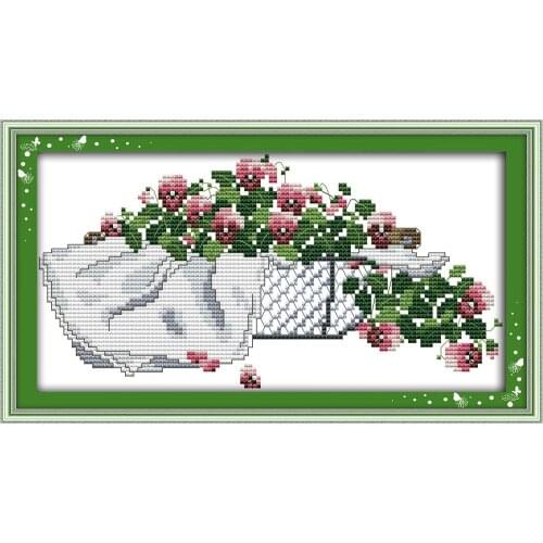 Blossoming Flowers cross stitch kit DMC color plant 14ct 11ct count print canvas stitches embroidery DIY handmade needlework