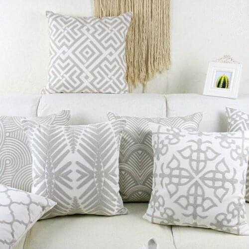Embroidery Cushion Cover Geometric Floral Moroccan Grey Pillow Case with Embroidered For Sofa Seat Simple Home Decor 45*45cm