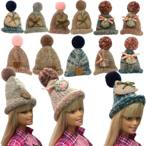 NK 3 Pcs /Set Randomly Doll Hat Knit Cute Cap Fashion Daily Headwear For Barbie Doll Accessories Gift Baby DIY Toys 14A 4X