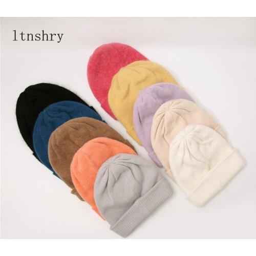 2021 New Beanie Hat for Women Winter Autumn Hat Knitted Rabbit Fur Skullies Hat Warm Bonnet Cap Female Hats for Girl hat