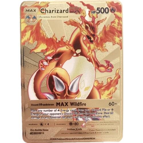 2021 Latest Pokemon Flash Metal Fire-breathing Dragon Gx Vmax V EX Metal Rare Card Pikachu Game Battle Collection Card