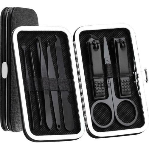 New 8pcs Manicure Set Nail Care Clippers Travel Grooming Kits Printed Gift Case Manicure Cosmetic Tool Kit Nail Clippers TSLM1