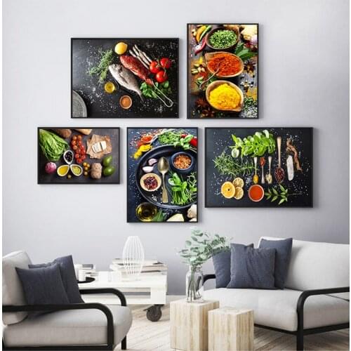 Posters Prints Wall Art Food Modular Picture Nordic Home Decoration Canvas Painting Grains Spices Spoon Peppers Kitchen