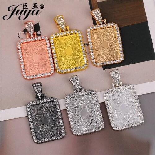 3PCS Rectangle Pendant Base Charms Diamond Bezel Two Size Blank Tray For DIY Necklaces Jewelry Making Accessories Findings
