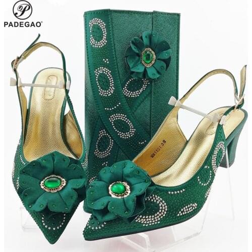Special Design 2020 Summer Shoes and Bag Set in Green Color High Quality Italian Lady Shoes Matching Bag for Garden Party