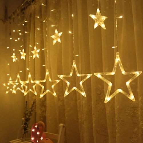 220V EU Plug Moon Star LED Curtain Lights Christmas Fairy Garlands Outdoor LED Twinkle String Lights Holiday Festival Decoration