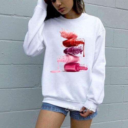Watercolor Nail Polish Printed Vogue Tracksuit 3D Sweatshirt Hoodies Women White Sweat Femme Kawaii Clothes Hipster Streetwear