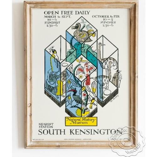Natural History Museum Exhibition Poster, Edward Bawden Vintage London Underground Art Prints, Cartoon Animal Art Wall Picture