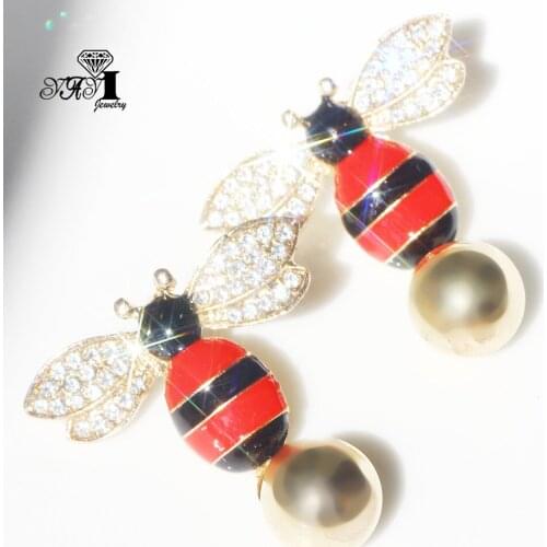 YaYi Jewelry Multi Glass Bees Dangle Women Ancient Gold Color Wear Ear Band Tassel Wedding Stud Drop Hoop Clip Earrings