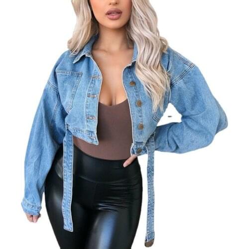 Spring Autumn Casual Loose Street Hipster Women Denim Jacket Sexy Long Sleeve Short Denim Coat Women Jeans Oversized Outerwear