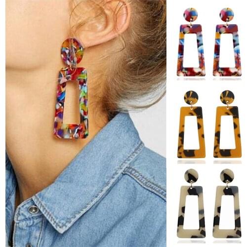 Boho Geometric Statement Earrings Fashion Jewelry Colorful Leopard Printed Acrylic Drop Earrings for Women
