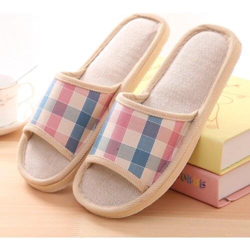 2021 New Womens Slippers Female Fashion Casual Couples Gingham Home Slippers Indoor Non-slip Home Shoes Floor Flat Shoes