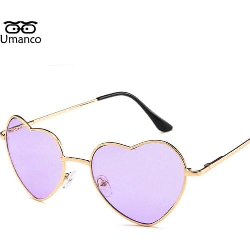 Umanco Retro Gold Frame Love Heart Sunglasses Women Vintage Fashion Metal Sun Glasses Charming Purple/Red/Blue Shades Eyewears