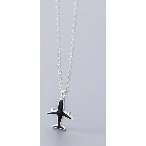 Creative Design Black Flying Plane Airplane Pendant Necklace Authentic 925 Sterling Silver Fashion Jewelry Women Chrismas Gift