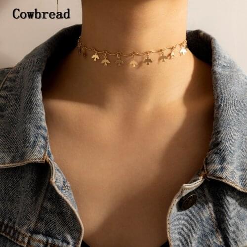COWBREAD Personality Necklace for Women Bird Pattern Choker Metal Short Bamboo Chain Necklace Womens Neck Jewelry