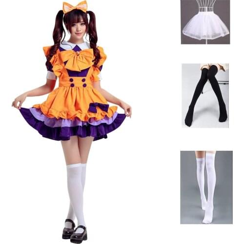 Women Cute Lolita Maid Dress + Headwear Anime Cosplay Costume Maid Outfit Girls Apron Dress
