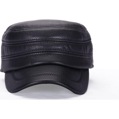 Military Cap Winter Hat Mens Baseball Cap Flat Top Leather Earmuffs Riding Warm Outdoor Thick Fleece Womens Hat BQM203