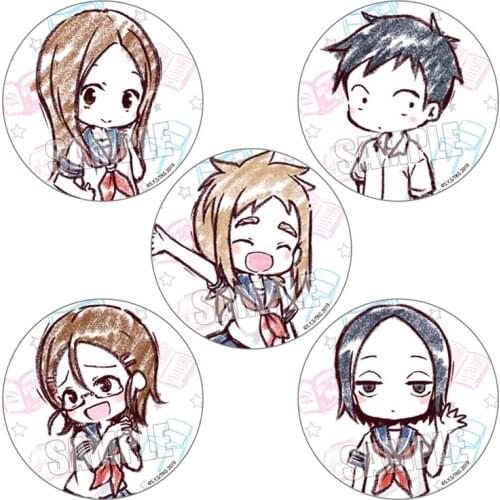 1pc 58mm Teasing Master Takagi-san Takagi Nishikata Iron Metal badges brooch Button Broche spilla