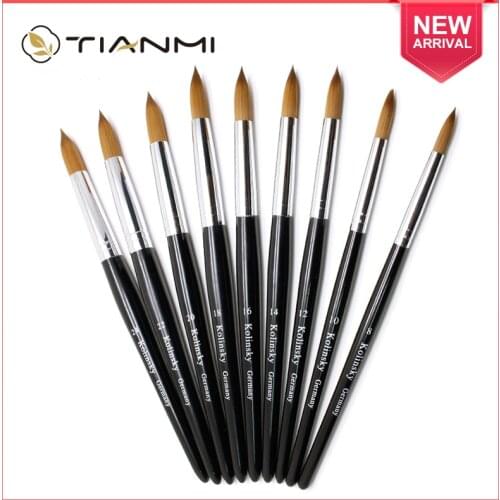 TIANMI Kolinsky Acrylic Nail Brush Black Nail Art Mink Brush Wood Handle Gel Builder Manicure Brush Drawing Tools Size 8-24