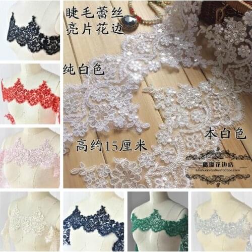 1 Yard 14cm Width White Ivory Pink Red Blue Black Sequin Eyeflash Lace Fabric Venise Lace Trim Fbric Sewing Curtain Craft