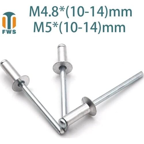 10PCS M4.8M5 Multi Size Aluminium Open End Countersunk Head Break Mandrel Blind Rivet Nail Pop Rivets for Furniture Car Aircraft