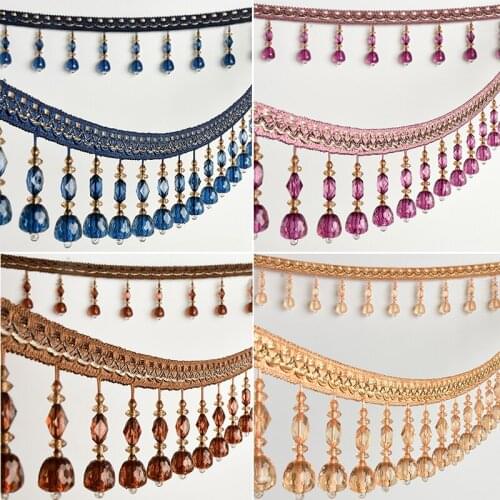 12 Meter Crystal Tassel Fringe Trim Pumpkin Crystal Beaded Ribbon for Sewing Curtain Accessorie Lace Decoration Upholstery