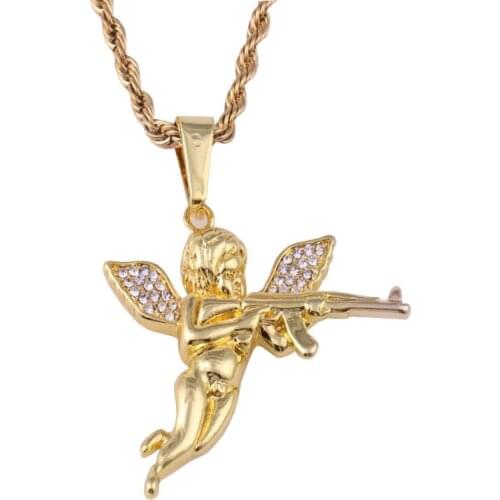 2020 Fashion AK-47 Steampunk Necklace Pistol Submachine Gun Model Hip Hop Crystal Pendant Necklaces Men Christmas Charms Jewelry