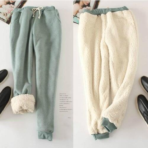 2021 New Winter Women Casual Velvet Pants Women Thick Warm Fleece Trousers Lady Solid Running Sport Gym Sweatpants Mujer Y336