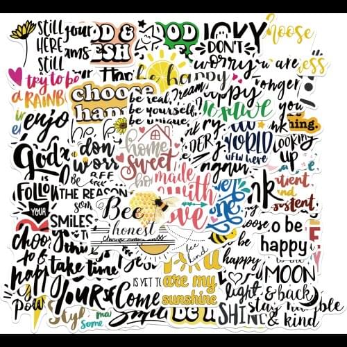 25/50PCS English Inspirational Text Stickers Waterproof Skateboard Motorcycle Guitar Luggage Laptop Bicycle Sticker Kids Toys