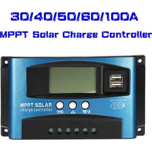 30/40/50/60/100A MPPT Solar Charge Controller Dual USB LCD Display 12V 24V Auto Solar Cell Panel Charger Regulator With Load