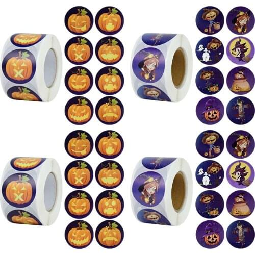 500pcs/roll Halloween Pumpkin Ghost Round Handmade Packaging Seal Label Sticker DIY Halloween Gift Sticker Halloween Decoration