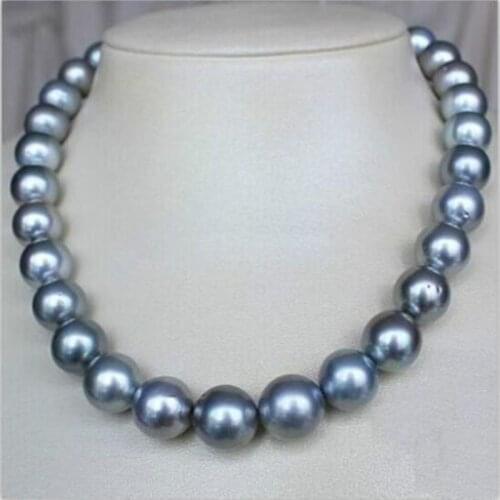 925silver Gold stunning AAA 11-12 mm freshwater round silver grey pearl necklace 20"