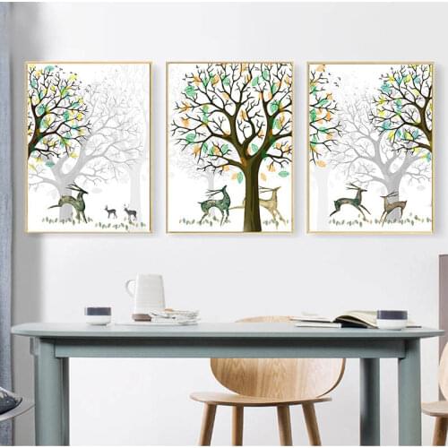 Abstract Sika Deer Forest Landscape Wall Art Canvas Painting Posters and Prints Decorative Pictures for Living Room Wall Décor