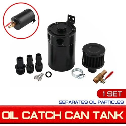 Part 2-Port Oil Catch Can Tank Reservoir with Drain Valve Breather Filter Compact Baffled Universal Aluminum Oil Catch Fuel Tank