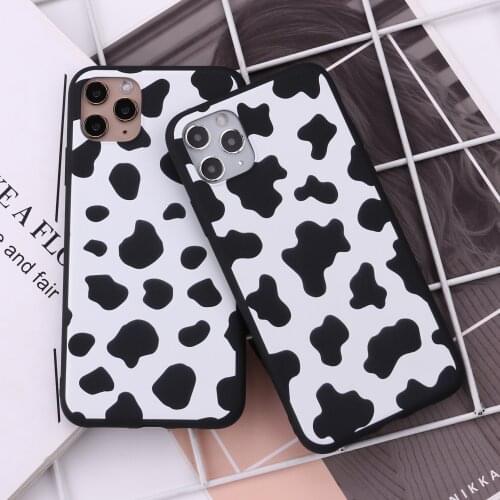 Cow Skin Print Black Soft Silicone Side Phone Cases for IPhone 11 12 Pro Max 5s SE 6s 7 8 Plus XR XS MAX Cover